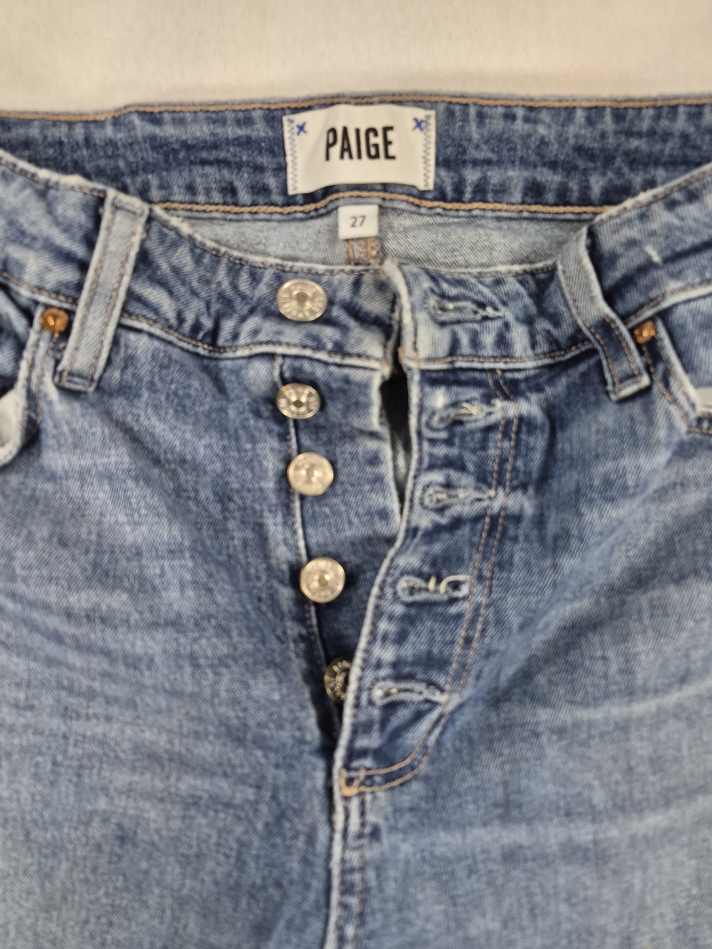 PAIGE Leenah High Rise Distressed Button Fly Jeans